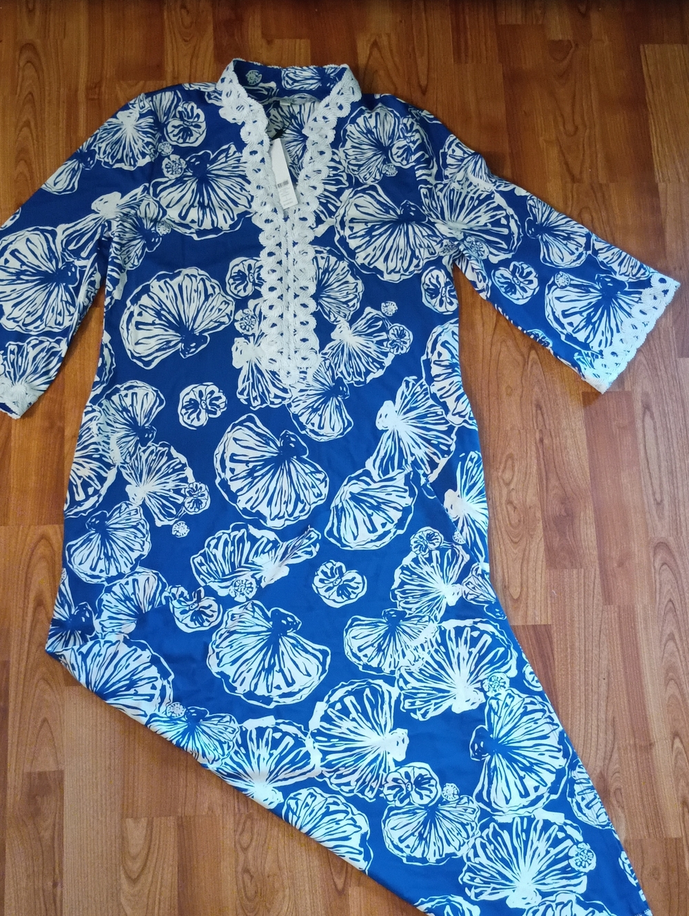 Chico's Royal Blue & White Floral Lace-Trim Dress